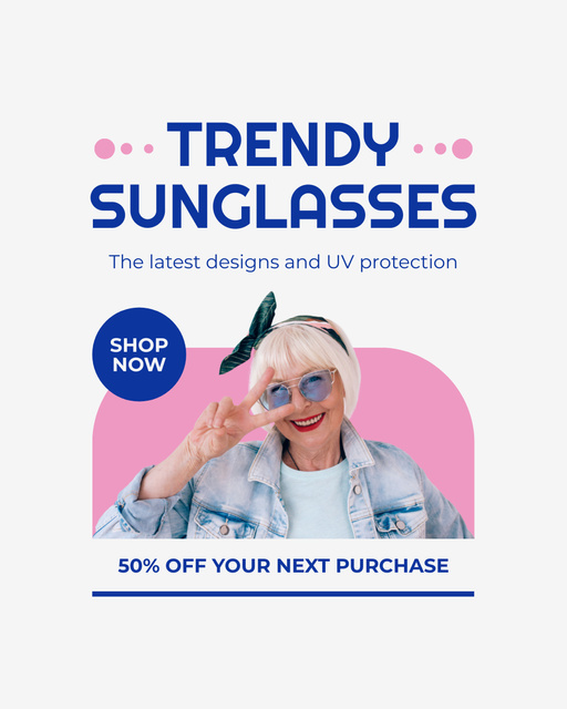 Cool Old Lady in Trendy Sunglasses Instagram Post Vertical Design Template