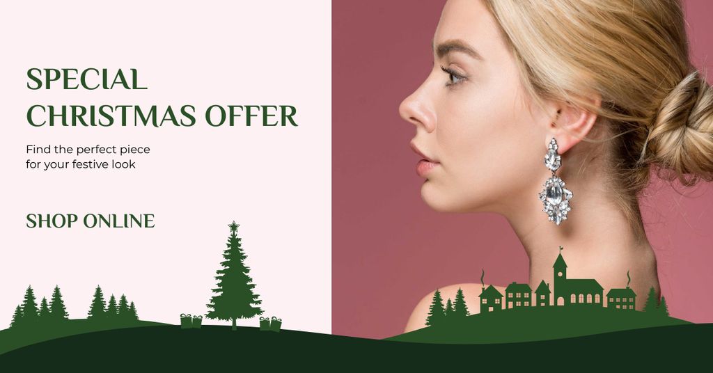 Christmas Offer Woman in Earrings with Diamonds Facebook AD – шаблон для дизайна