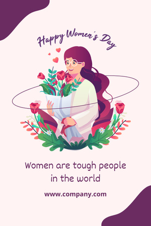 Γυναίκα με όμορφα τρυφερά λουλούδια την ημέρα της γυναίκας Pinterest Πρότυπο σχεδίασης