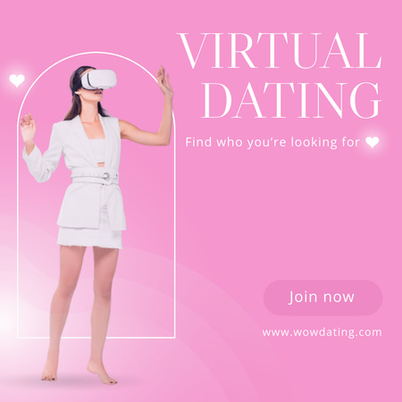 Virtual Reality Dating Site Ad with Woman in Headset Instagram Design Template