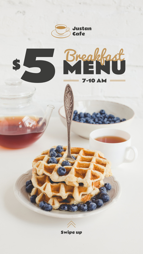 Breakfast Offer Hot Delicious Waffles Instagram Story Modelo de Design