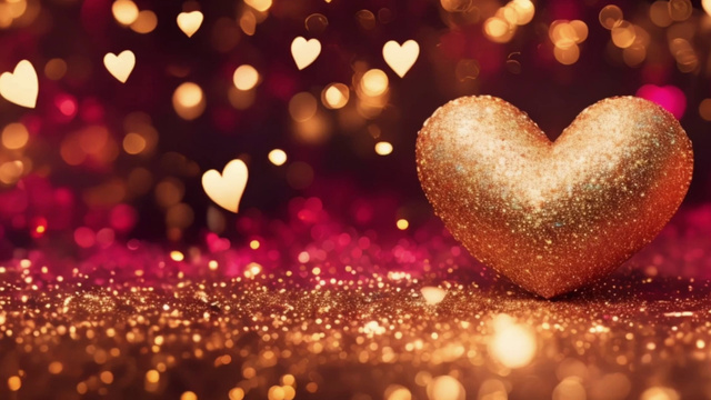 Plantilla de diseño de Valentine's Day with Glowing Golden and Glitter Hearts Zoom Background 