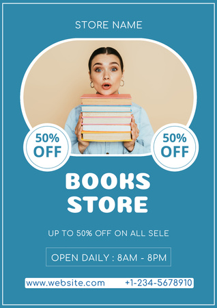 Book Store Ad with Discount Offer Poster Design Template