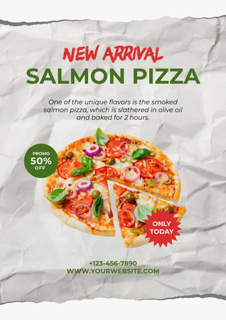 Salmon Pizza New Arrival Offer Poster Design Template