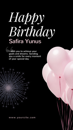 Designvorlage Geburtstagswünsche mit Luftballons auf Schwarz für Instagram Story