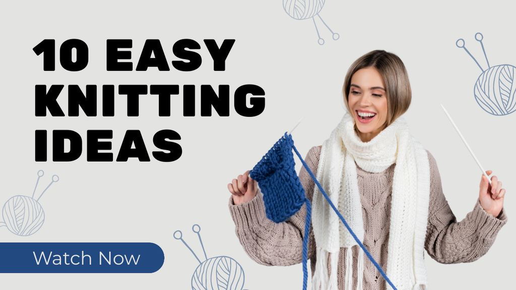 Ontwerpsjabloon van Youtube Thumbnail van Knitting Ideas with Smiling Young Woman Holding Yarn