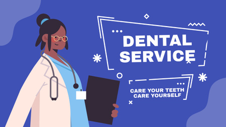 Dental Care Services Ad with Illustration of Dentist Youtube Thumbnail Design Template
