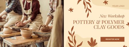 Art Workshop Offer with People Making Pottery Facebook cover – шаблон для дизайну