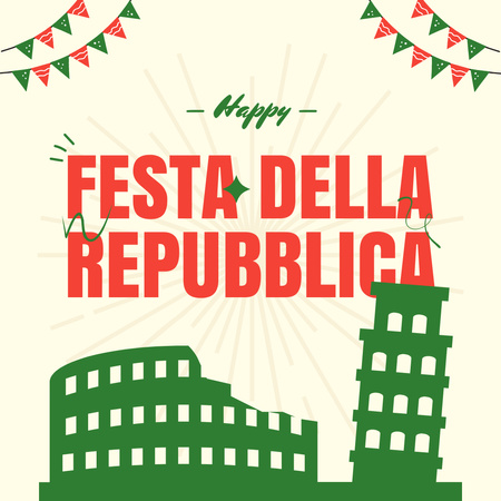 Simple Italian National Day Greeting with Silhouettes of Sights Instagram Design Template