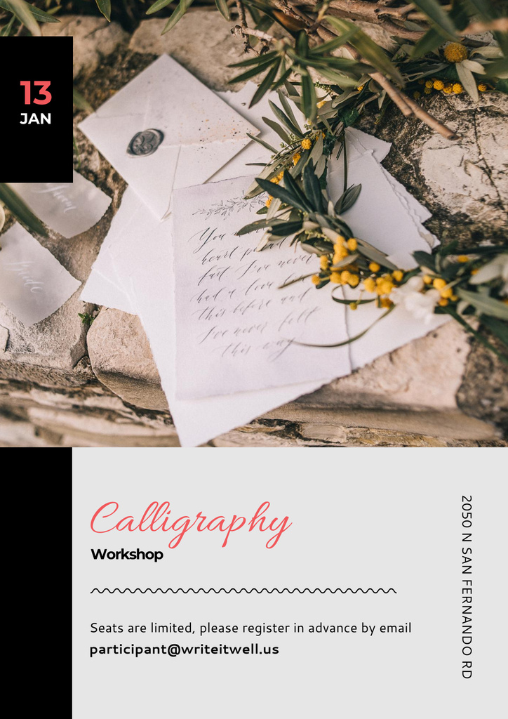 Calligraphy workshop Announcement Poster Modelo de Design