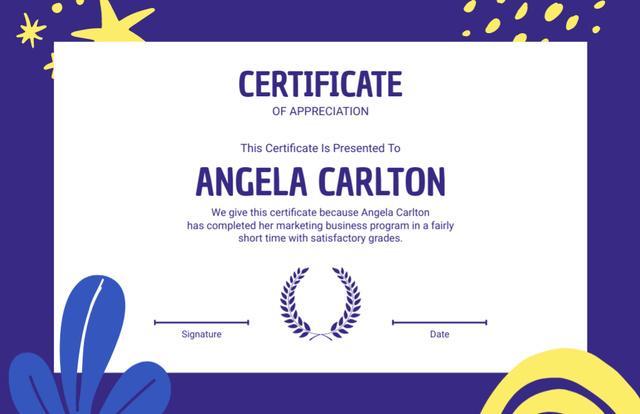 Award of Appreciation in Purple Frame Certificate 5.5x8.5in – шаблон для дизайна