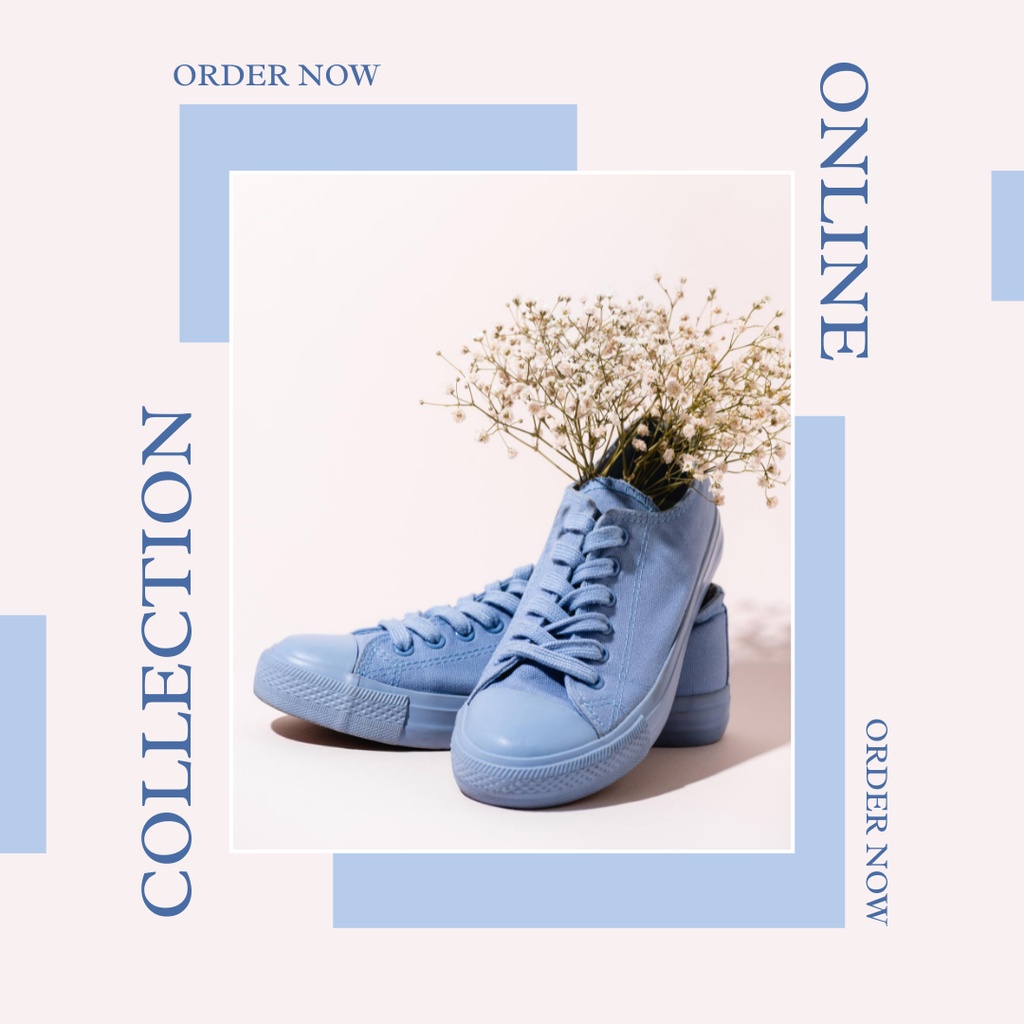 Shoes Collection Sale Ad with Flowers Instagram AD Tasarım Şablonu