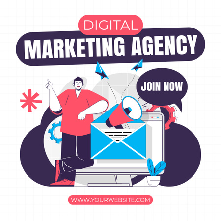 Offer of Digital Marketing Agency Services with Illustration LinkedIn post Design Template