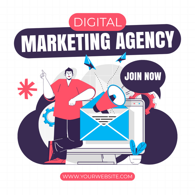 Offer of Digital Marketing Agency Services with Illustration LinkedIn post Tasarım Şablonu