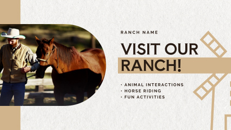 Designvorlage Aktionsangebot für unterhaltsame Ranch-Touren mit Reiten für Full HD video