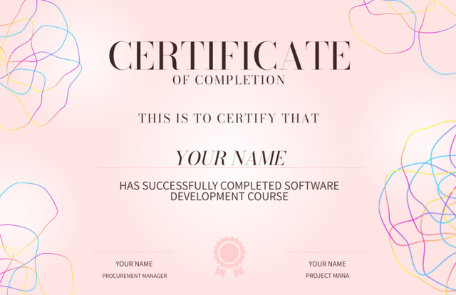 Award for Completion Software Development Course Certificate 5.5x8.5in Tasarım Şablonu