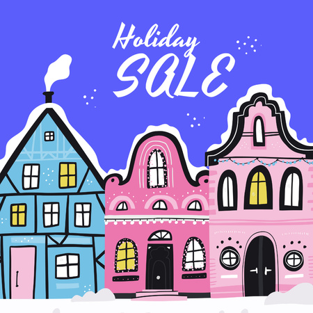 Holiday Sale with Winter Town Instagram Design Template