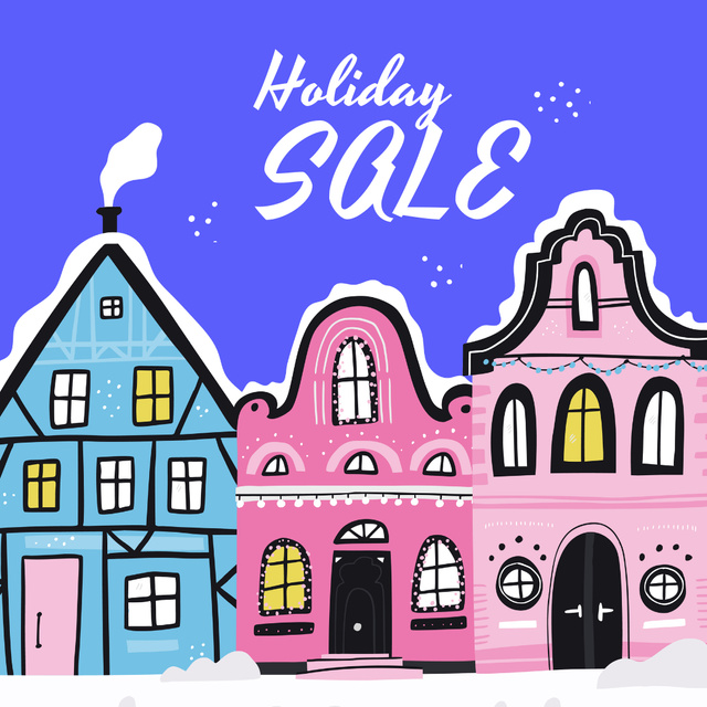 Holiday Sale with Winter Town Instagram Tasarım Şablonu