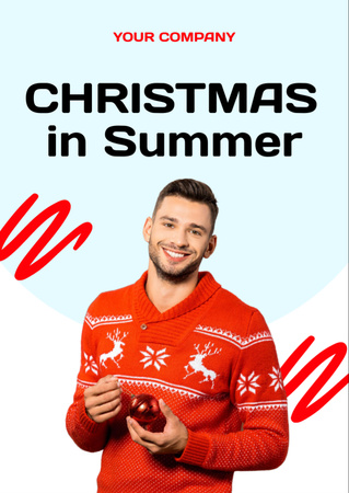  July Christmas Celebration Announcement with Attractive Man Flyer A6 Πρότυπο σχεδίασης