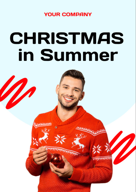  July Christmas Celebration Announcement with Attractive Man Flyer A6 tervezősablon