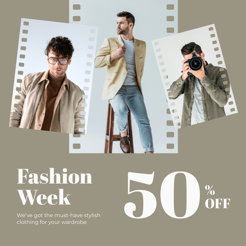 Fashion Sale Ad with Handsome Men Instagram Modelo de Design