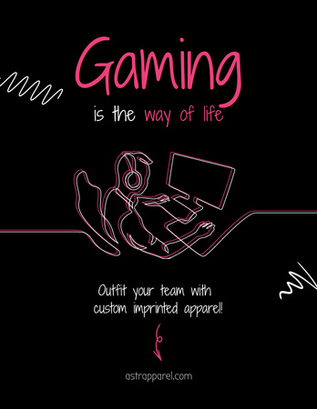 Gaming Gear Ad with Illustration of Gamer Poster 8.5x11in Design Template