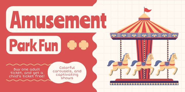 Ontwerpsjabloon van Twitter van Amusement Park With Lovely Carousels And Promo For Child Pass