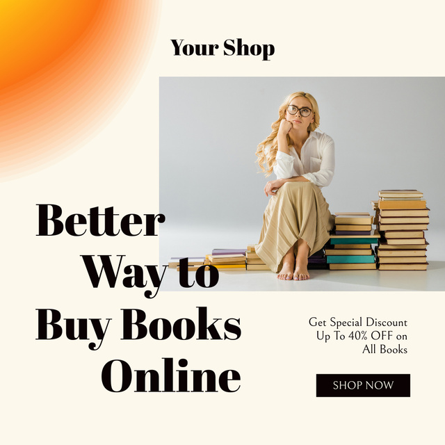 Online Book Buying Offer with Attractive Blonde Woman Instagram Tasarım Şablonu