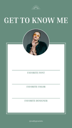 Get to Know Me Blog with Young Woman in Green Instagram Story Design Template