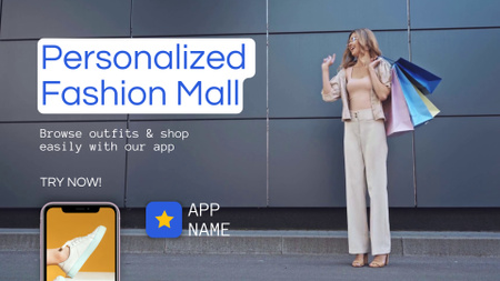 Designvorlage Maßgeschneiderte Mode-Shopping-Anwendungsanzeige für Full HD video