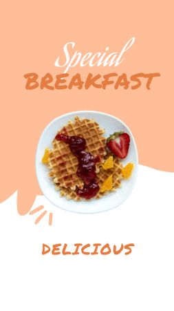 Yummy Waffles with Strawberry on Breakfast Instagram Story Design Template