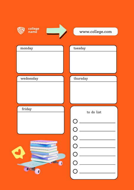 Bright College Schedule with Skateboard with Pile of Books Schedule Planner – шаблон для дизайну