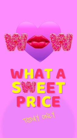 Modèle de visuel offre de vente avec coeur rose et baiser - Instagram Video Story