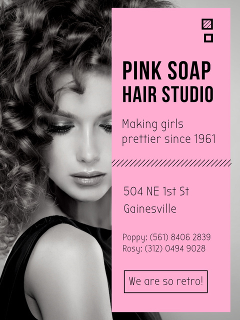 Hair Studio Ad Woman with creative makeup Poster US Tasarım Şablonu