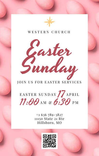 Announcement of Easter Church Ceremony on Sunday In Spring Invitation 4.6x7.2in Design Template