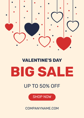 Valentine's Day Sale Offer With Hearts Postcard A6 Vertical Design Template