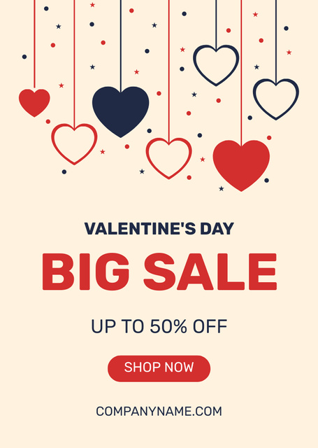 Plantilla de diseño de Valentine's Day Sale Offer With Hearts Postcard A6 Vertical 