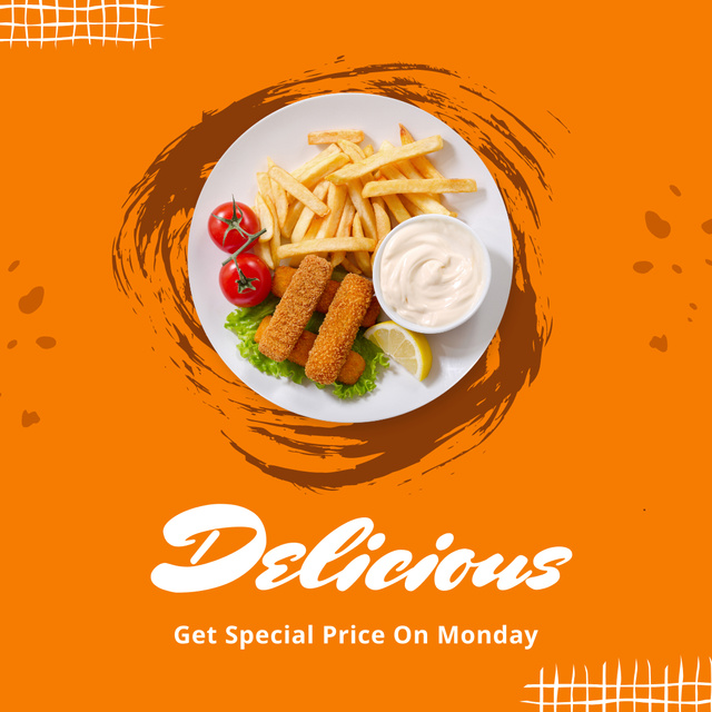 Delicious Fast Food Offer with French Fries Instagram tervezősablon