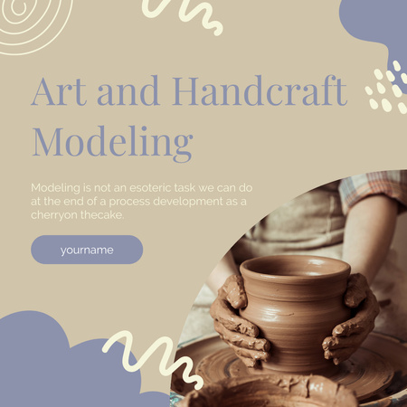 Clay Modeling Classes Ad with Potter Making Clay Pot Instagram Design Template