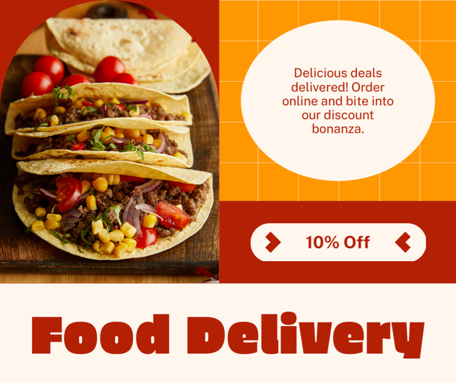 Food Delivery Ad with Tasty Tacos Facebook Tasarım Şablonu