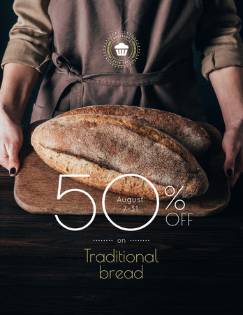 Bakery Promotion Baker Holding Fresh Loaves in Brown Flyer 8.5x11in Modelo de Design