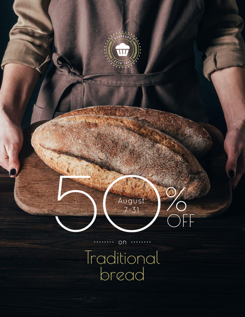 Hands of Baker Holding Freshly Baked Bread Flyer 8.5x11in Design Template