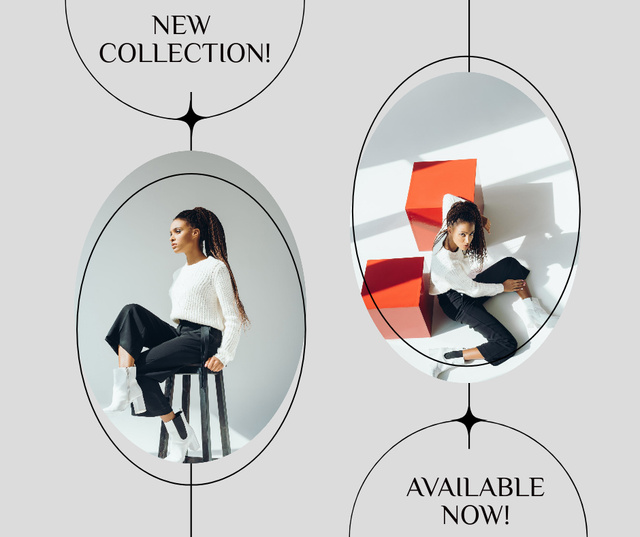 New Collection Ad with Woman posing in Studio Facebook Design Template