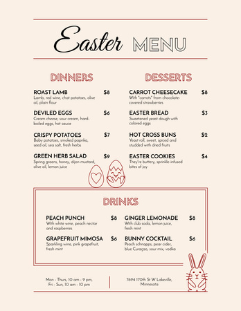 Easter Meals Offer with Cute Bunny and Chick Menu 8.5x11in Design Template