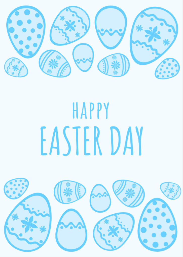 Easter Holiday Greeting with Creative Illustration of Blue Eggs Flyer A6 Design Template