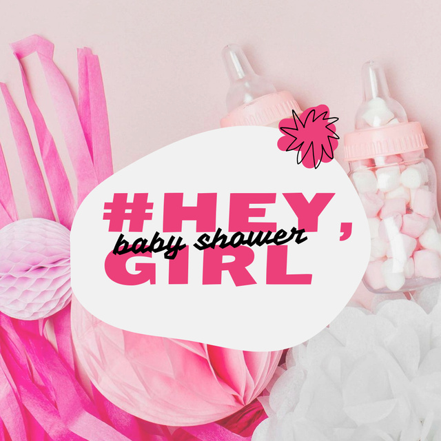 Baby Shower Holiday Announcement with Pink Things Instagram Šablona návrhu