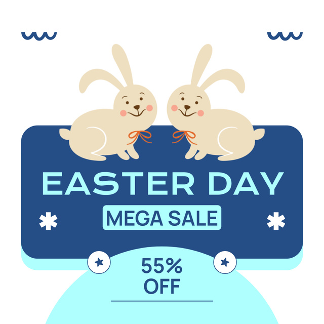 Easter Day Mega Sale Announcement with Cute White Bunnies Animated Post Tasarım Şablonu