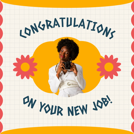 Designvorlage Wir gratulieren der Afroamerikanerin zum neuen Job für LinkedIn post