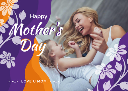 Mother and daughter laughing on Mother's Day Postcard 5x7in Design Template