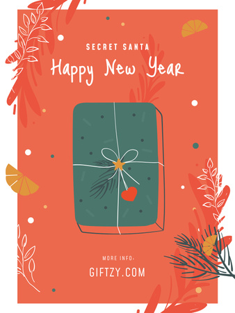 Designvorlage Neujahrsgruß mit Geschenkbox im Rahmen für Poster US